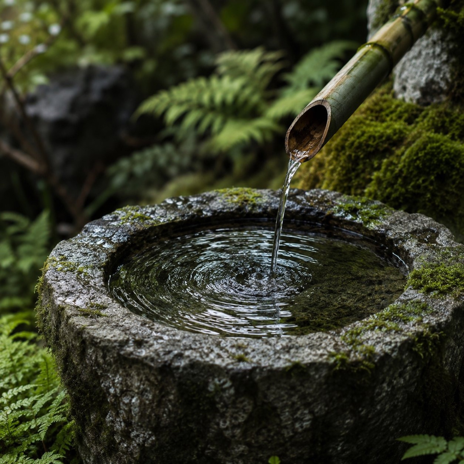 石の手水鉢・庭